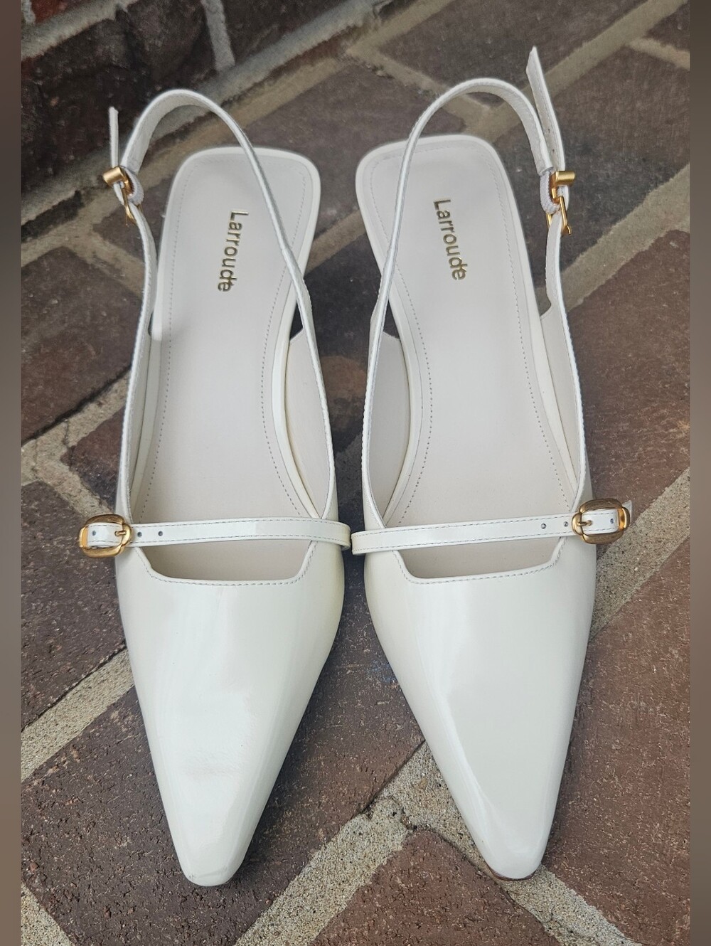 Larroudé Women's Slingback Heels | Size 9 | White Leather | Made in Brazil